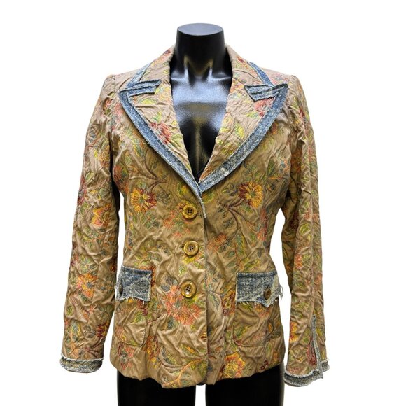Serena Kay Paris Tan Multi Floral Print Button Front Jacket M - Picture 1 of 8